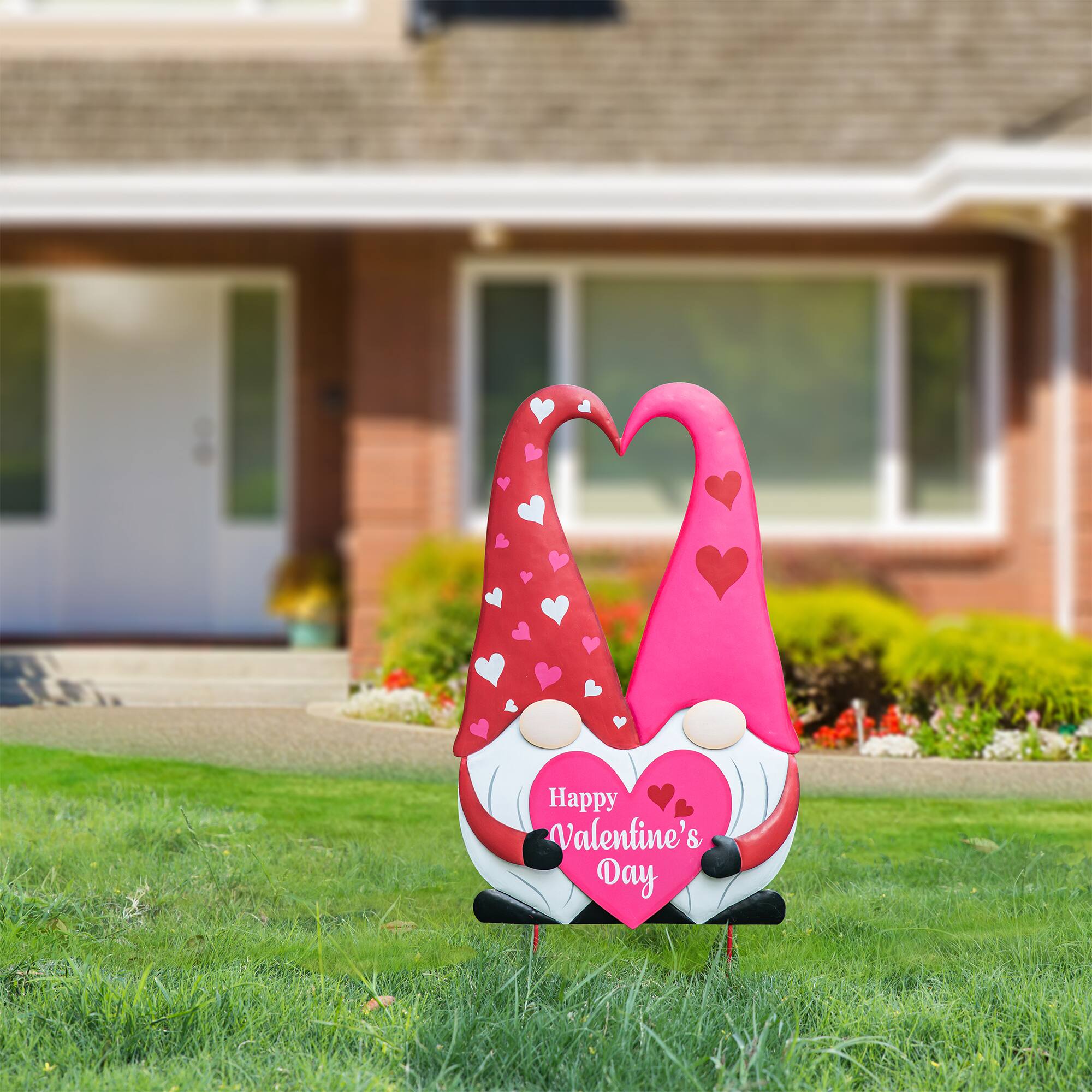 Glitzhome® 30" Valentine's Metal Gnome Couple Yard Stake